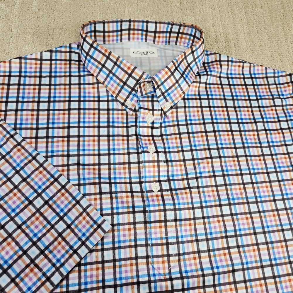 Collars And Co Shirt Men 3XL Dress Collar Polo Slim Fit Check Plaid Performance